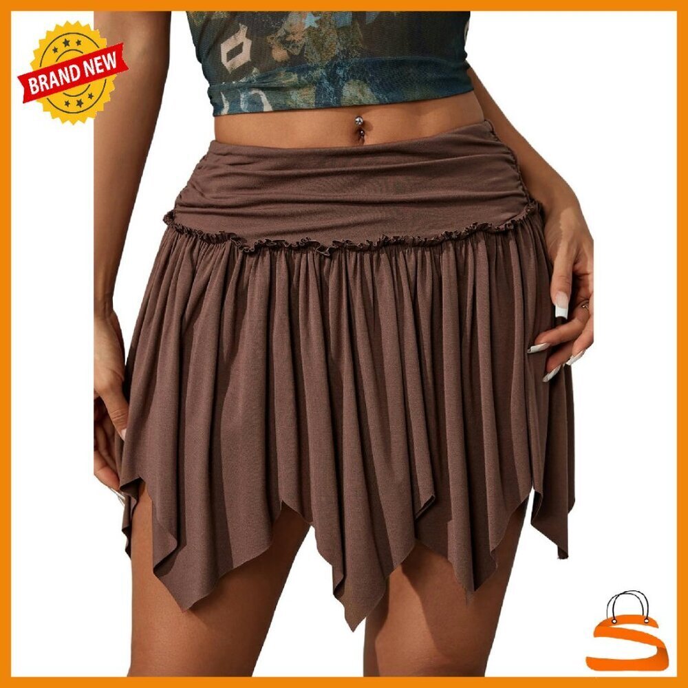 Y2K Asymmetrical Ruched Mini Skirt - Soft Stretch Fabric - Party Club Wear
